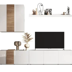 Garnero Arredamenti Parete attrezzata 301x220h cm soggiorno moderna bianco lucido rovere Universal Bianco Lucido - Rovere Outlet