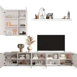 Garnero Arredamenti Parete attrezzata 301x220h cm soggiorno moderna bianco lucido rovere Universal Bianco Lucido - Rovere Outlet