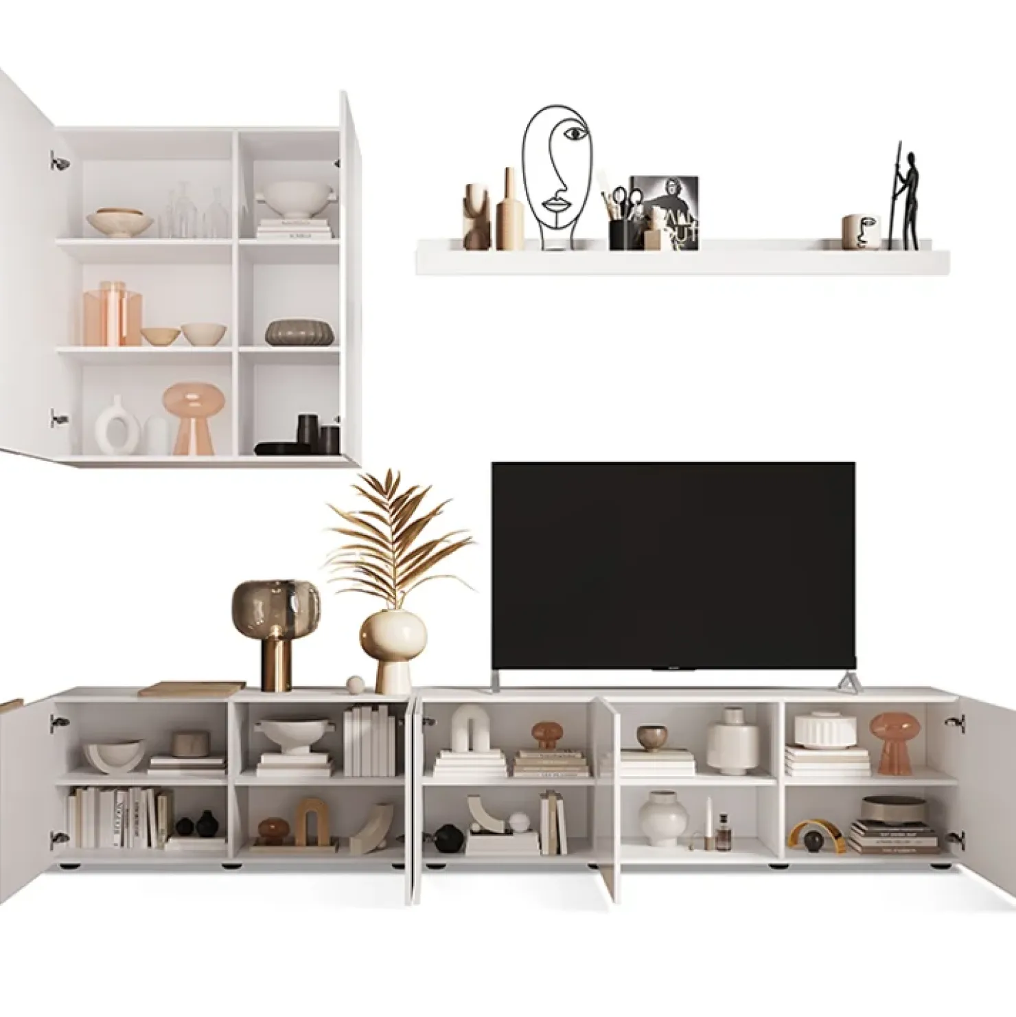 Garnero Arredamenti Parete attrezzata 301x220h cm soggiorno moderna bianco lucido rovere Universal Bianco Lucido - Rovere Outlet