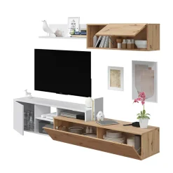 Garnero Arredamenti Parete attrezzata 220x135h cm soggiorno rovere bianco artico Patrol Clearance