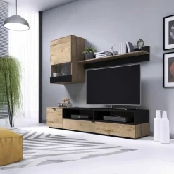 Garnero Arredamenti Parete attrezzata 175x170h cm soggiorno rovere nero opaco Oden Sale