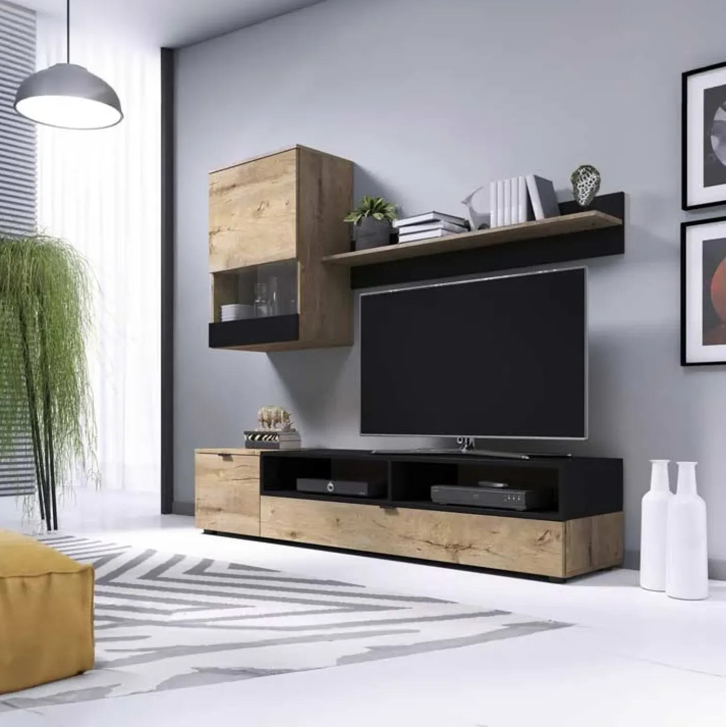 Garnero Arredamenti Parete attrezzata 175x170h cm soggiorno rovere nero opaco Oden Sale