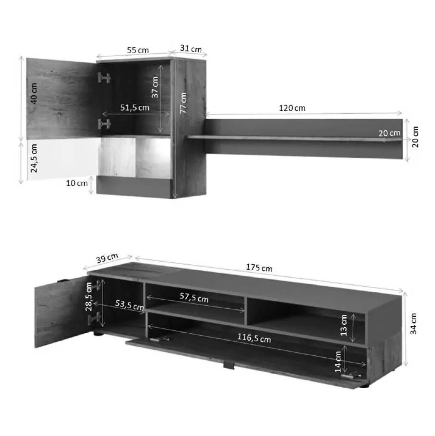 Garnero Arredamenti Parete attrezzata 175x170h cm soggiorno rovere nero opaco Oden Sale