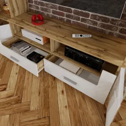 Garnero Arredamenti Parete attrezzata 280x185h cm soggiorno bianco lucido rovere Wall Sale