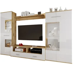 Garnero Arredamenti Parete attrezzata 280x185h cm soggiorno bianco lucido rovere Wall Sale