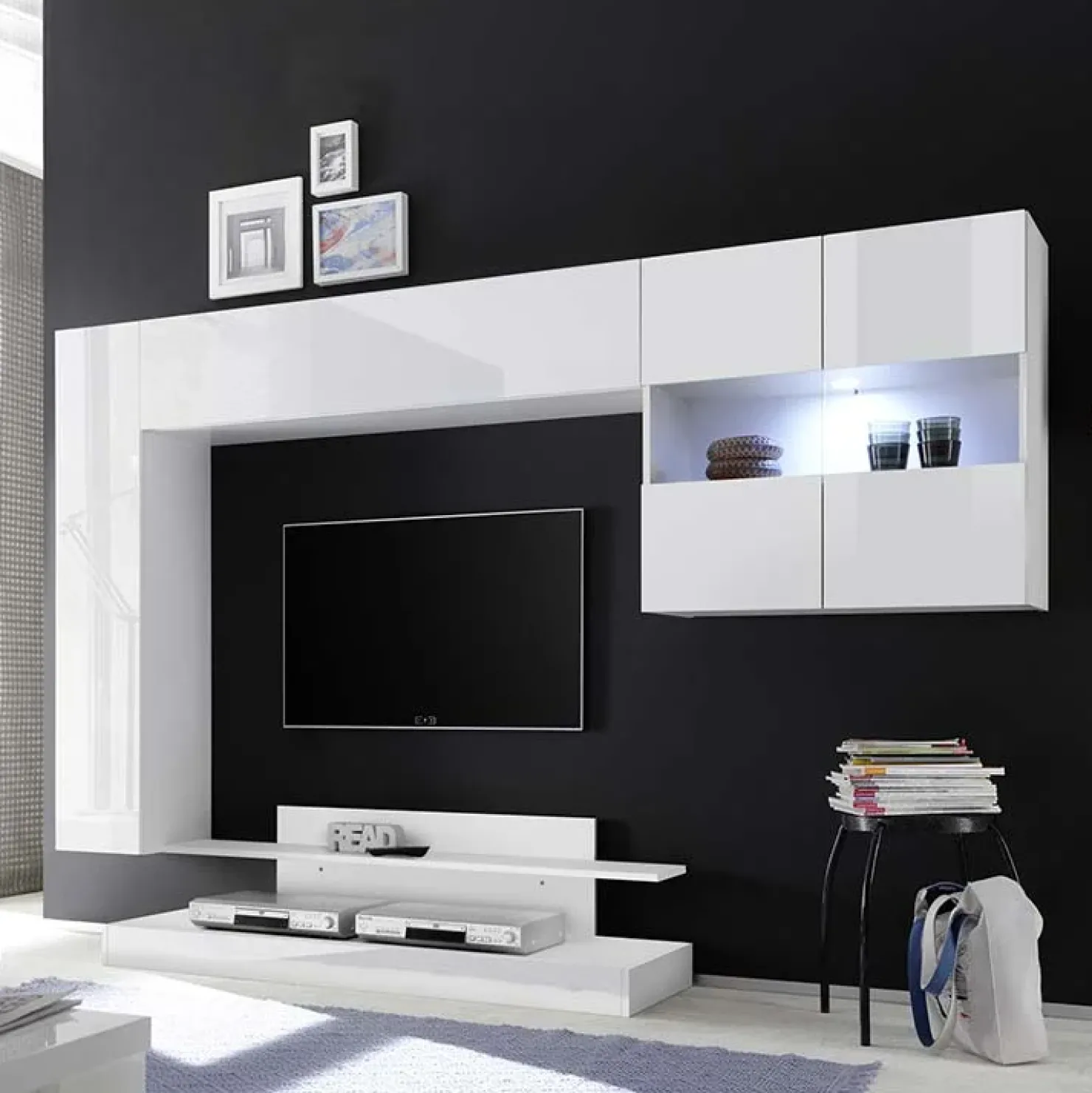 Garnero Arredamenti Parete attrezzata 248x175h cm soggiorno Steppi 5 Bianco Lucido