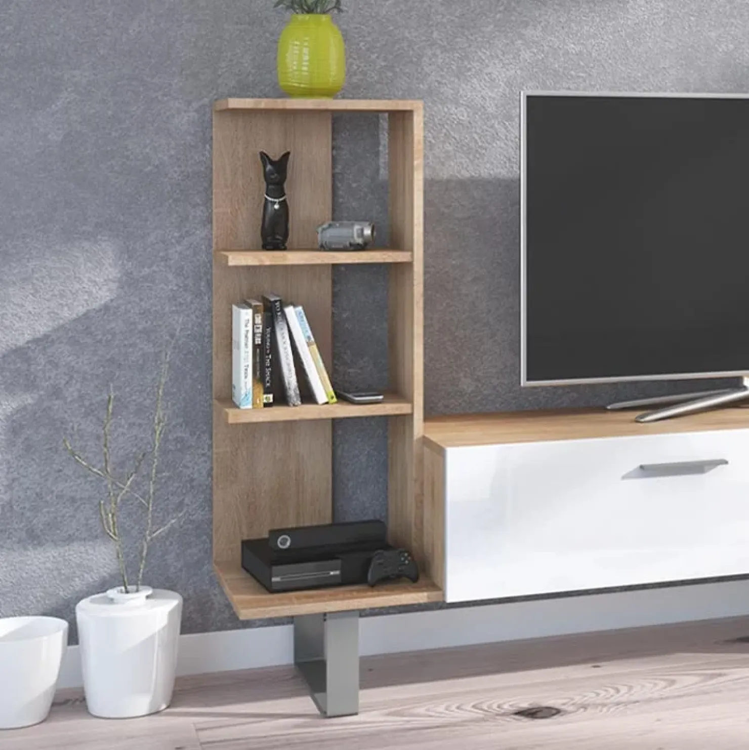 Garnero Arredamenti Parete attrezzata 152x97h cm soggiorno rovere bianco lucido Isabel Sale