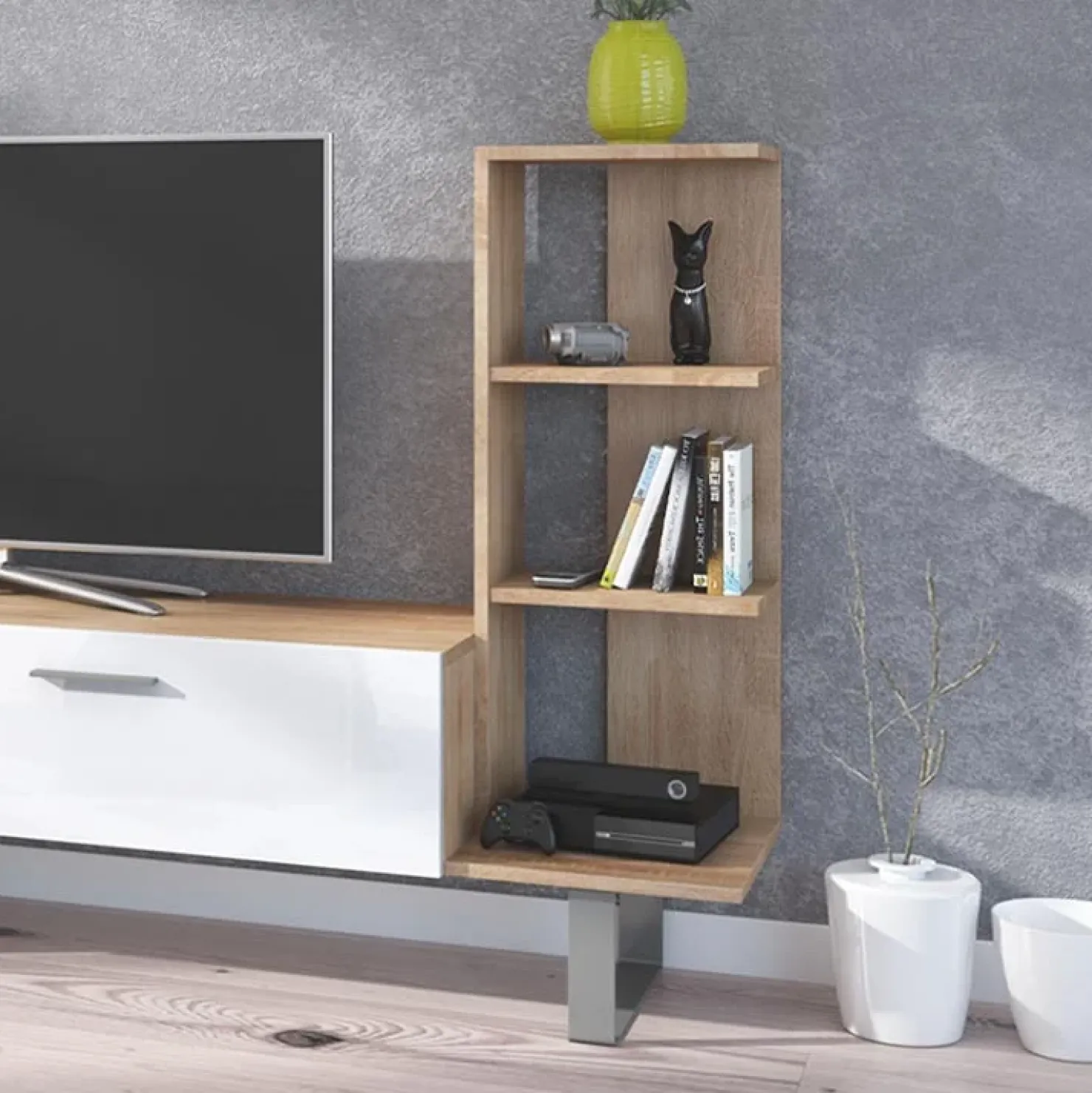 Garnero Arredamenti Parete attrezzata 152x97h cm soggiorno rovere bianco lucido Isabel Sale