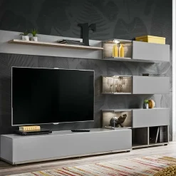 Garnero Arredamenti Parete attrezzata 240x150h cm soggiorno quercia grigio Oviedo Gihome® Grigio - Rovere Sale