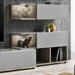 Garnero Arredamenti Parete attrezzata 240x150h cm soggiorno quercia grigio Oviedo Gihome® Grigio - Rovere Sale