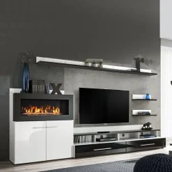 Garnero Arredamenti Parete attrezzata 290x165h cm soggiorno  bianco opaco e lucido nero Vega Gihome® Best