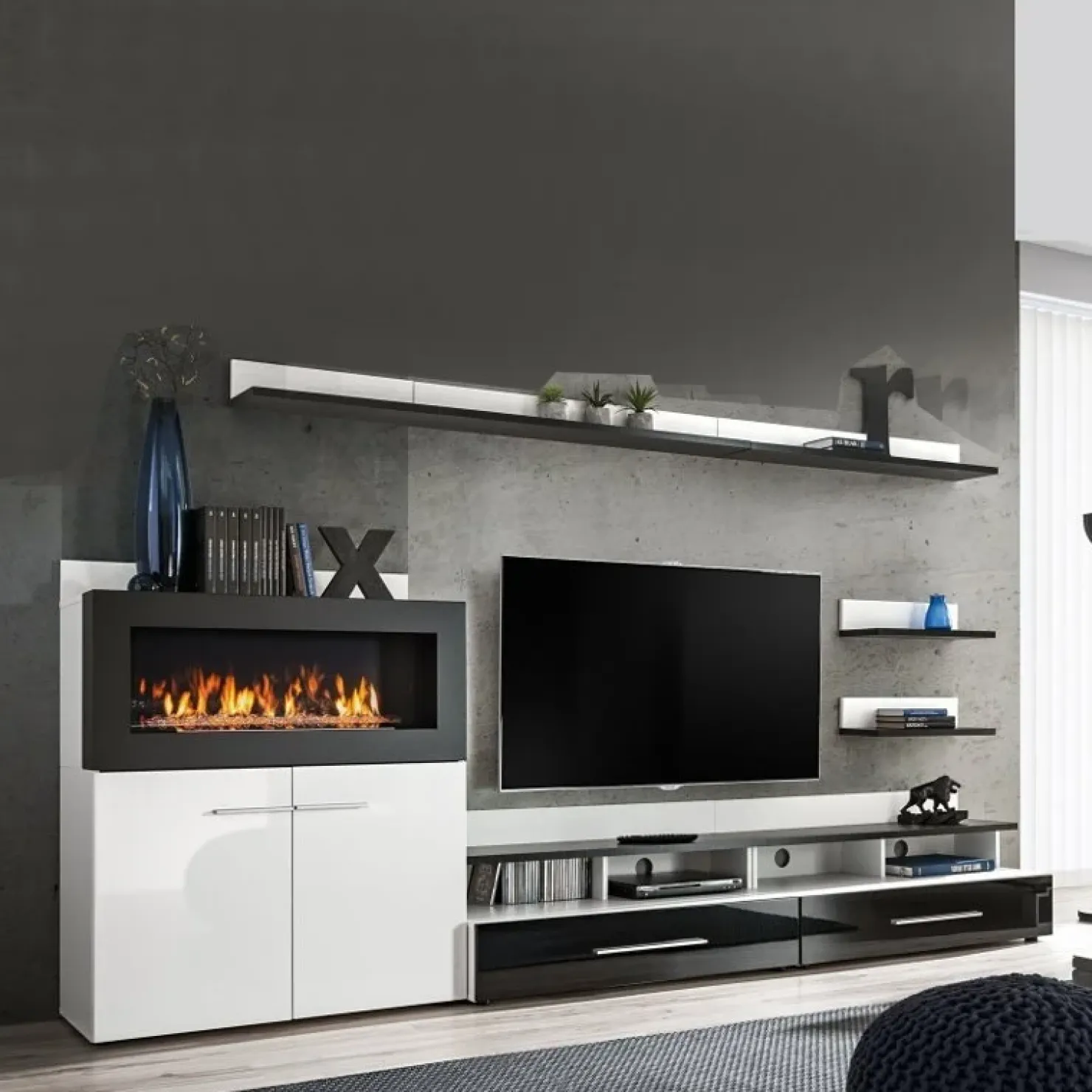 Garnero Arredamenti Parete attrezzata 290x165h cm soggiorno bianco opaco e lucido nero Vega Gihome® Best