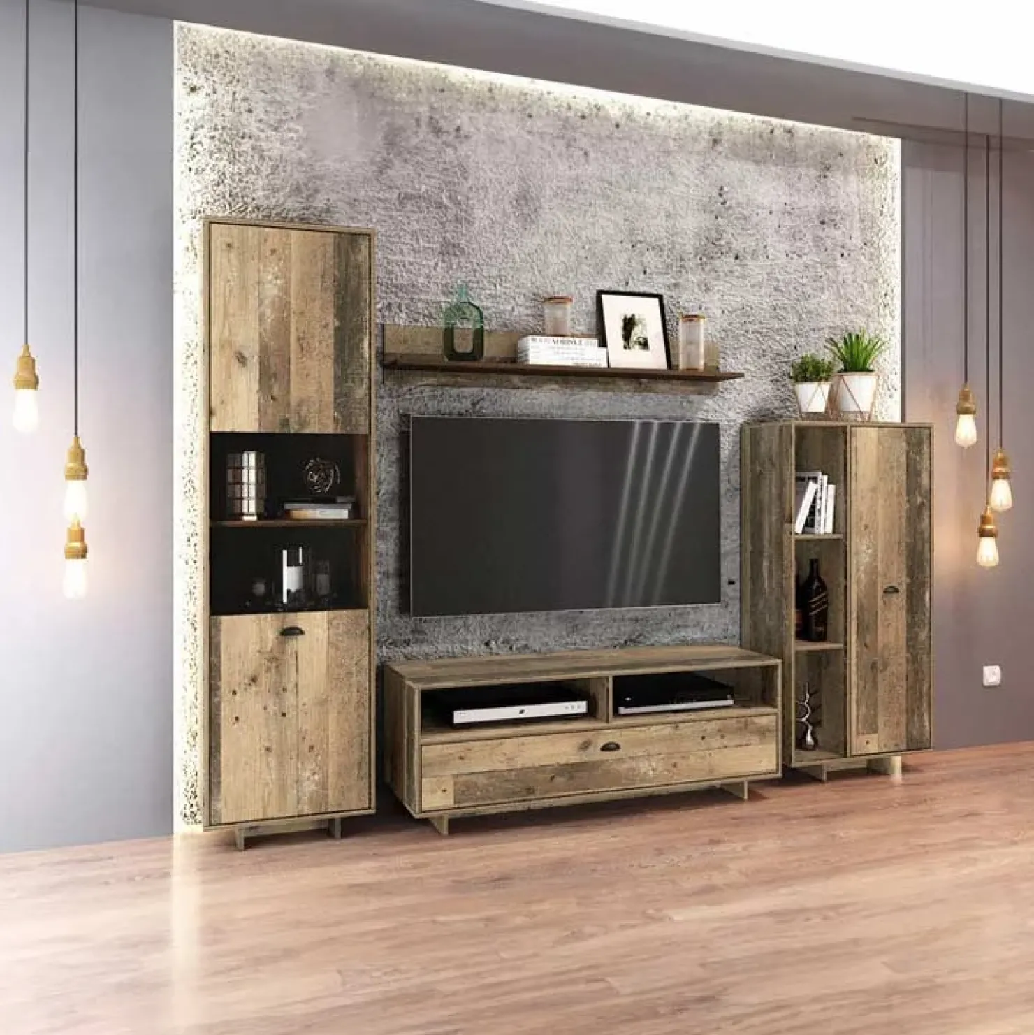 Garnero Arredamenti Parete attrezzata 260x185h cm soggiorno legno vecchio antico West Gihome® Online