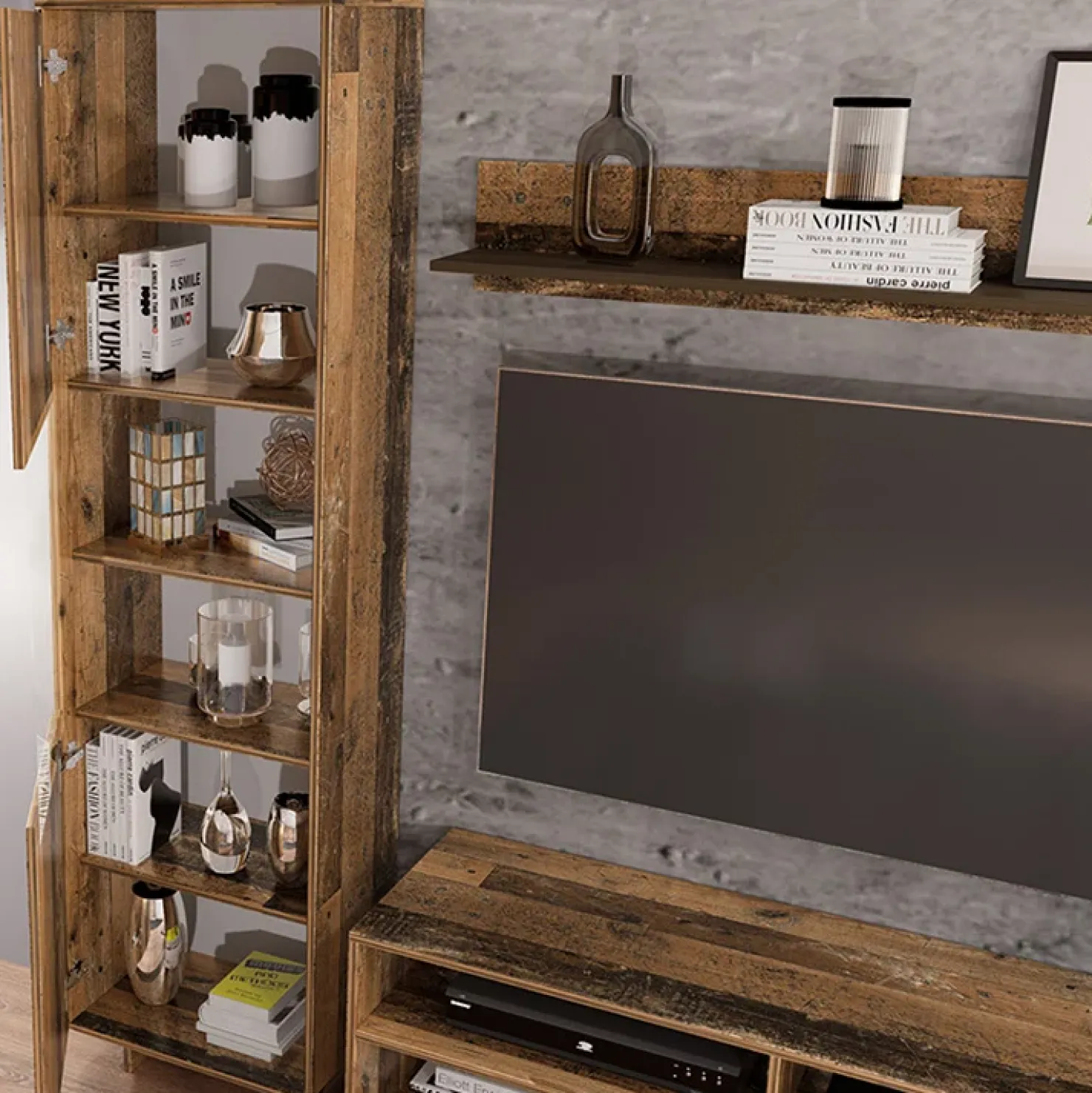 Garnero Arredamenti Parete attrezzata 260x185h cm soggiorno legno vecchio antico West Gihome® Online