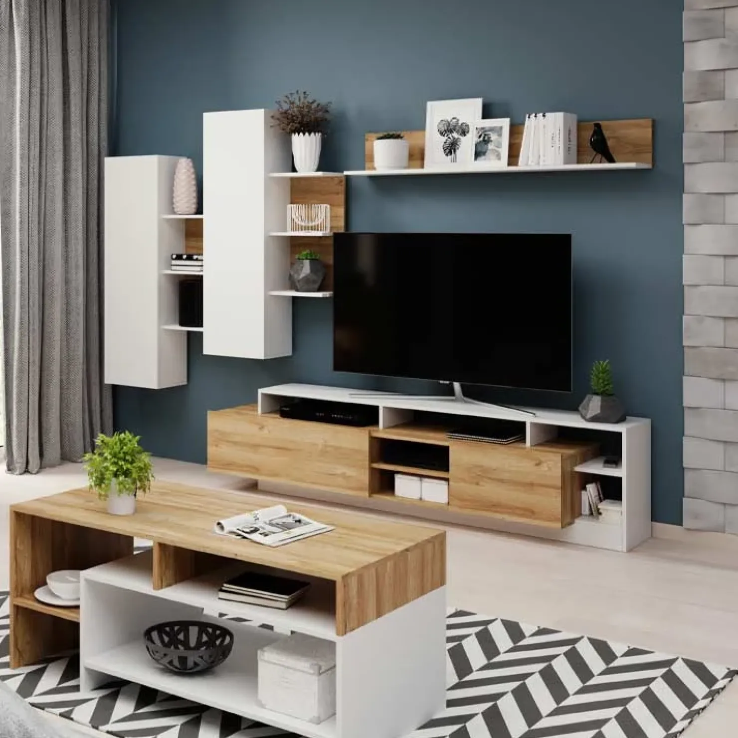 Garnero Arredamenti Parete attrezzata 260x190h cm soggiorno moderna rovere bianco opaco Blob Rovere - Bianco opaco Sale