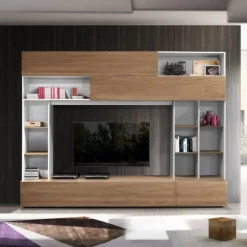 Garnero Arredamenti Parete attrezzata 277x211h cm soggiorno bianco noce stelvio Illuminum Noce - Bianco opaco Online