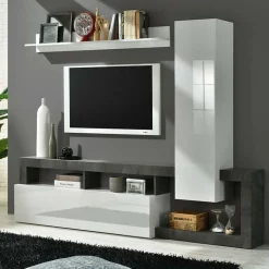 Garnero Arredamenti Parete attrezzata 219x200h cm soggiorno bianco lucido ossido Invictus 2 Ossido - Bianco Lucido Outlet