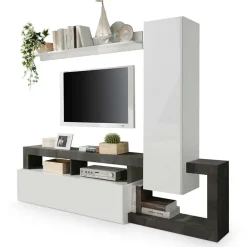 Garnero Arredamenti Parete attrezzata 219x200h cm soggiorno bianco lucido ossido Invictus 2 Ossido - Bianco Lucido Outlet