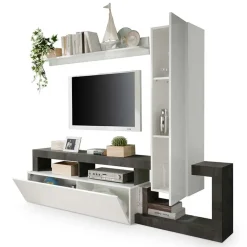 Garnero Arredamenti Parete attrezzata 219x200h cm soggiorno bianco lucido ossido Invictus 2 Ossido - Bianco Lucido Outlet