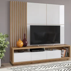 Garnero Arredamenti Parete attrezzata 200x196h cm soggiorno bianco lucido rovere Favorita Bianco Lucido - Rovere New