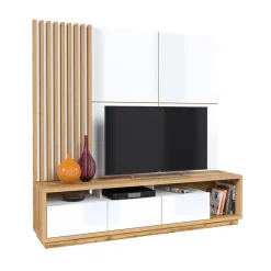 Garnero Arredamenti Parete attrezzata 200x196h cm soggiorno bianco lucido rovere Favorita Bianco Lucido - Rovere New