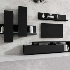 Garnero Arredamenti Parete attrezzata 219x205h cm soggiorno Megan Gihome® Nero Opaco Best