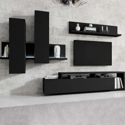 Garnero Arredamenti Parete attrezzata 219x205h cm soggiorno Megan Gihome® Nero Opaco Best