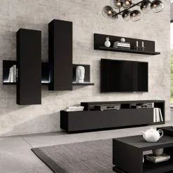 Garnero Arredamenti Parete attrezzata 219x205h cm soggiorno Megan Gihome® Nero Opaco Best