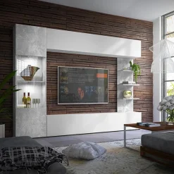 Garnero Arredamenti Parete attrezzata 250x187h cm soggiorno bianco effetto pietra Gracia Outlet