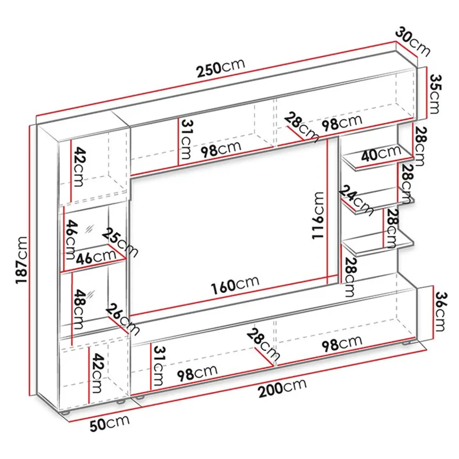 Garnero Arredamenti Parete attrezzata 250x187h cm soggiorno bianco effetto pietra Gracia Outlet