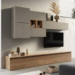 Garnero Arredamenti Parete attrezzata 276x190h cm soggiorno tortora rovere chiaro Sunset 24 Hot