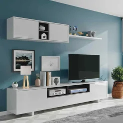 Garnero Arredamenti Parete attrezzata 200x145h cm soggiorno bianco antracite Belle Hot