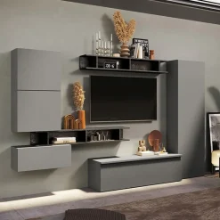 Garnero Arredamenti Parete attrezzata 295x186h cm salvaspazio moderna grigio antracite Sunset 38 Grigio - Antracite