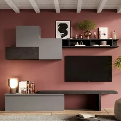 Garnero Arredamenti Parete attrezzata 276x200h cm salvaspazio grigio scuro antracite Sunset 15 Outlet