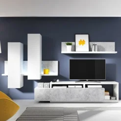 Garnero Arredamenti Parete attrezzata 219x205h cm soggiorno bianco opaco Megan Gihome® Bianco Opaco - Cemento Best