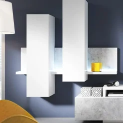 Garnero Arredamenti Parete attrezzata 219x205h cm soggiorno bianco opaco Megan Gihome® Bianco Opaco - Cemento Best