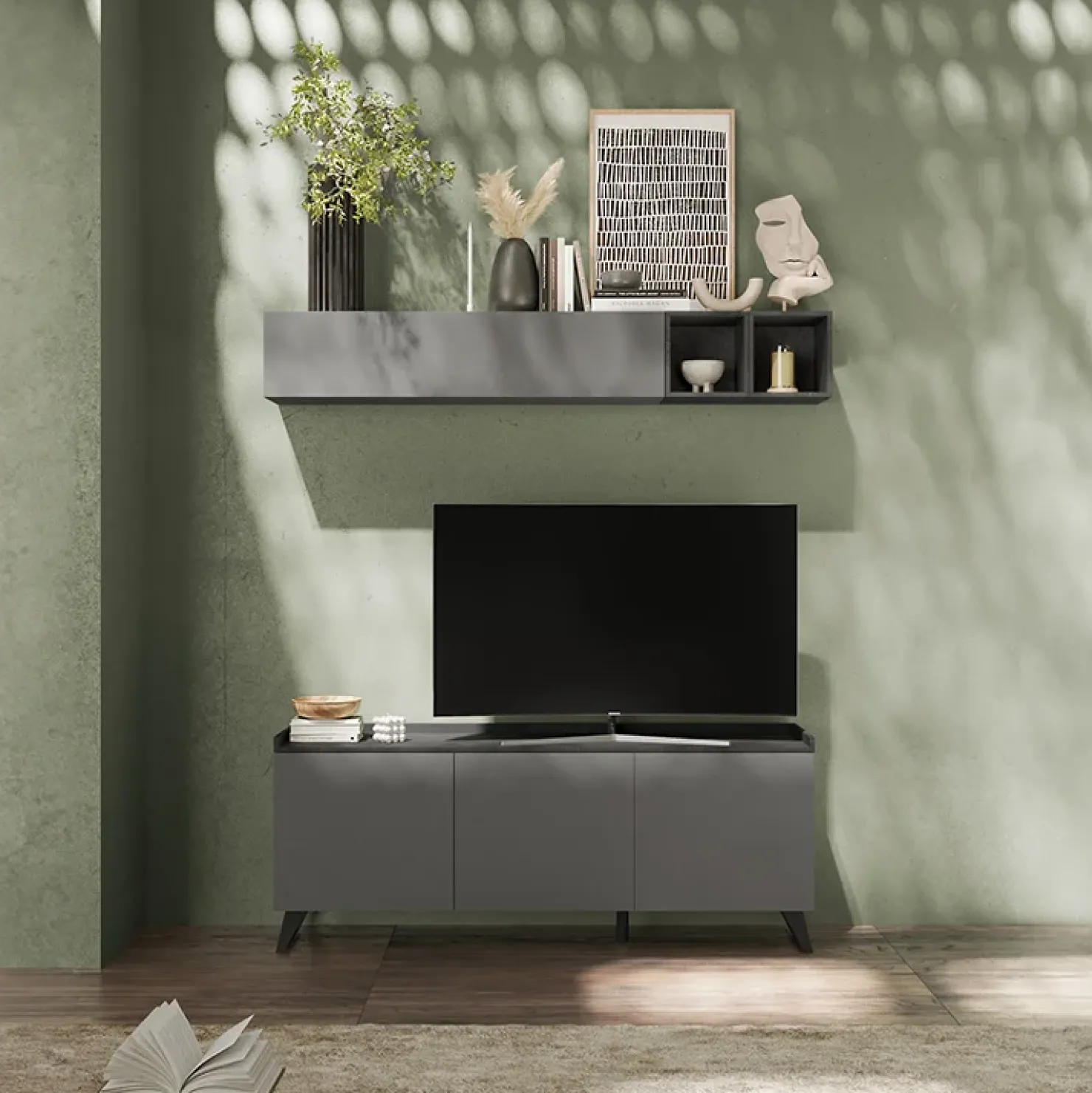 Garnero Arredamenti Parete attrezzata 181x200h cm soggiorno grigio scuro antracite Jonson Ossido - Grigio Clearance