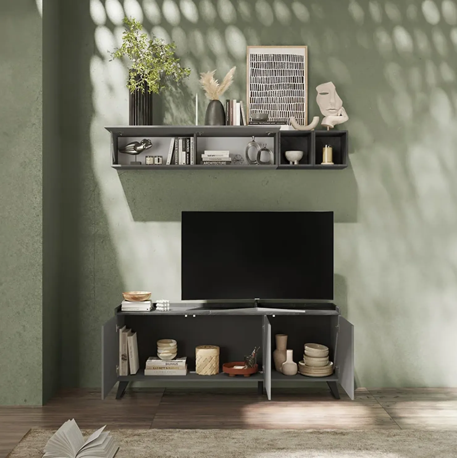 Garnero Arredamenti Parete attrezzata 181x200h cm soggiorno grigio scuro antracite Jonson Ossido - Grigio Clearance