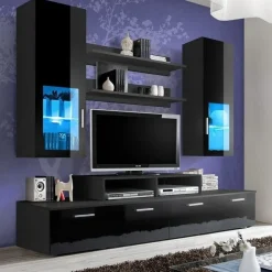 Garnero Arredamenti Parete attrezzata 200x190h cm soggiorno Orlando Gihome® Nero Lucido Best