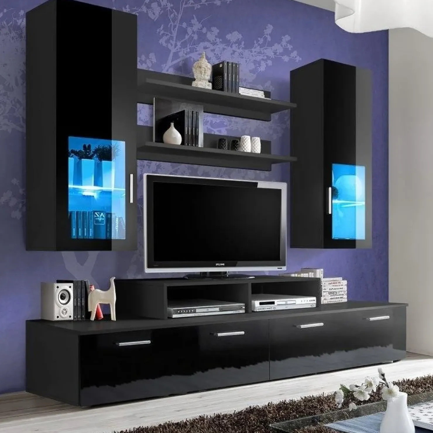 Garnero Arredamenti Parete attrezzata 200x190h cm soggiorno Orlando Gihome® Nero Lucido Best