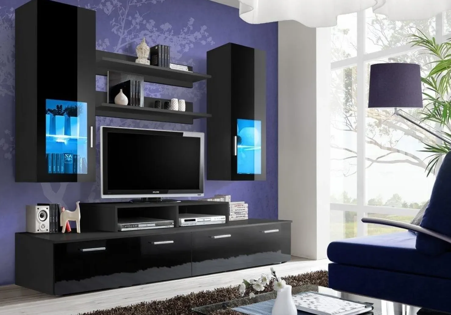 Garnero Arredamenti Parete attrezzata 200x190h cm soggiorno Orlando Gihome® Nero Lucido Best