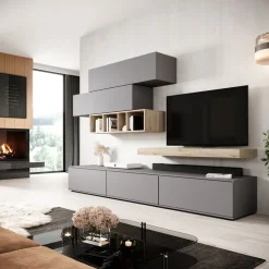 Garnero Arredamenti Parete attrezzata 270x183h cm soggiorno rovere antracite America Gihome® Grigio - Rovere Best