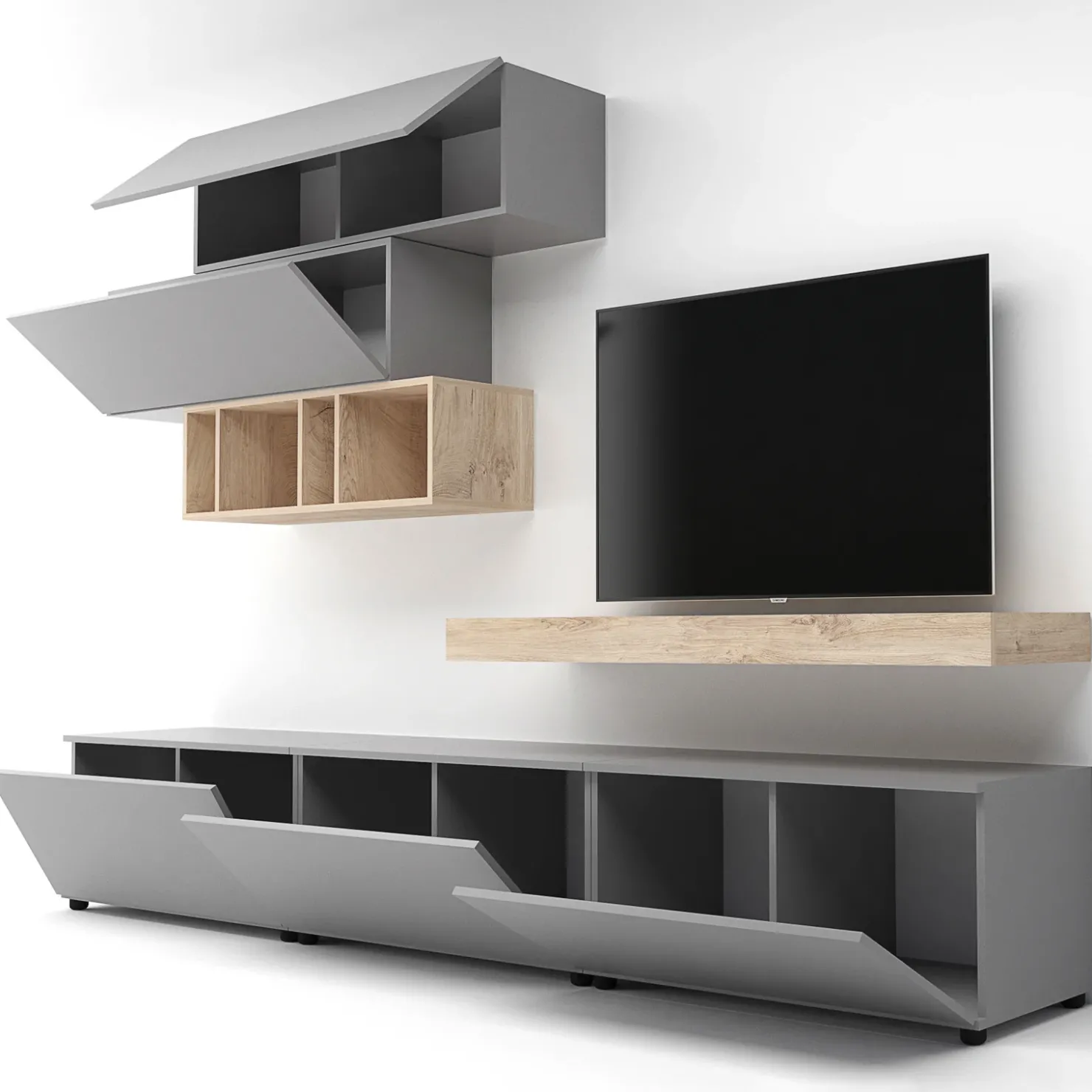 Garnero Arredamenti Parete attrezzata 270x183h cm soggiorno rovere antracite America Gihome® Grigio - Rovere Best