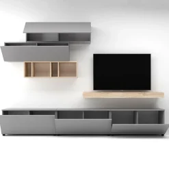 Garnero Arredamenti Parete attrezzata 270x183h cm soggiorno rovere antracite America Gihome® Grigio - Rovere Best