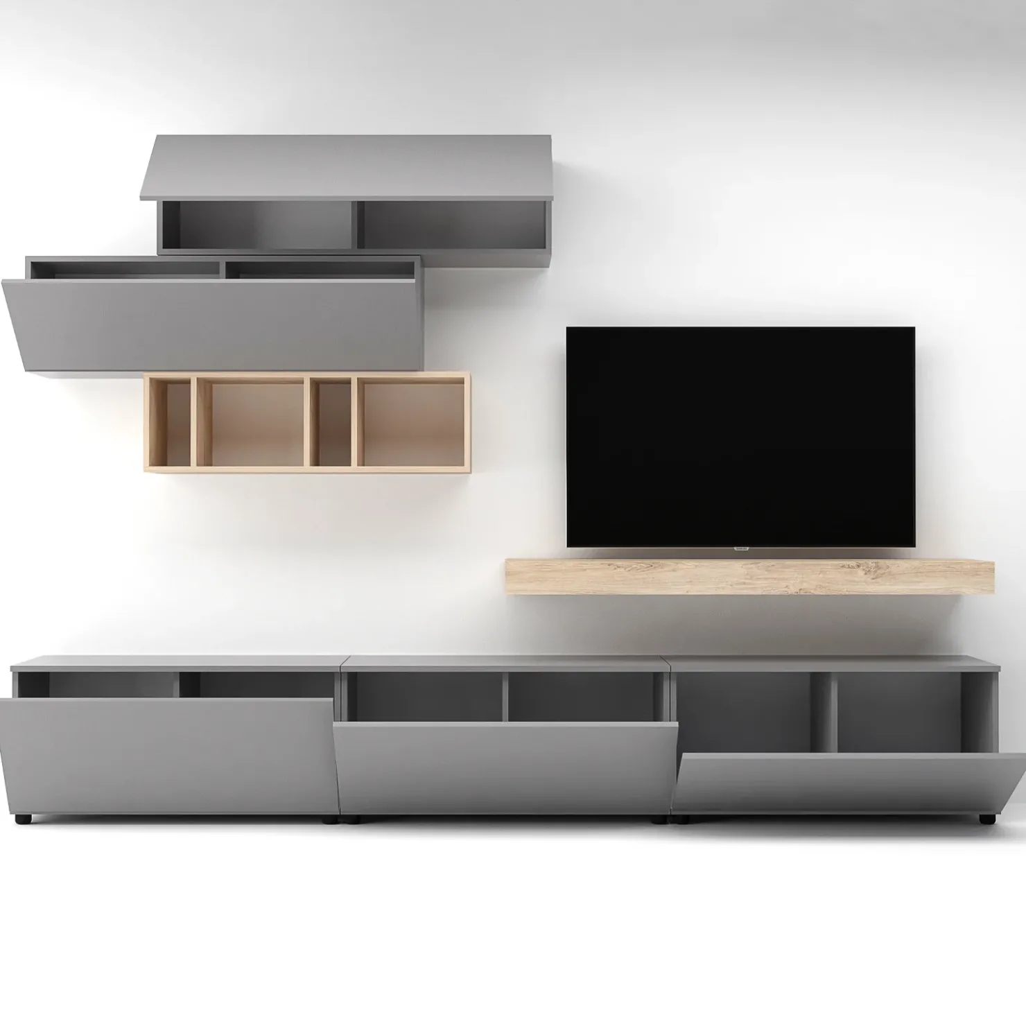 Garnero Arredamenti Parete attrezzata 270x183h cm soggiorno rovere antracite America Gihome® Grigio - Rovere Best