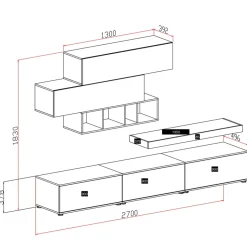 Garnero Arredamenti Parete attrezzata 270x183h cm soggiorno rovere antracite America Gihome® Grigio - Rovere Best