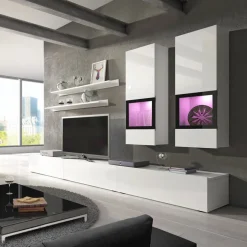 Garnero Arredamenti Parete attrezzata 270x176h cm soggiorno bianco nero Emotion Gihome® Bianco Lucido Hot