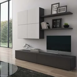 Garnero Arredamenti Parete attrezzata 200x195h cm soggiorno bianco frassinato antracite Euphoria Bianco Frassinato - Antracite