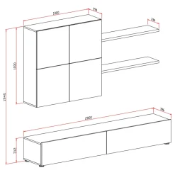 Garnero Arredamenti Parete attrezzata 200x195h cm soggiorno bianco frassinato antracite Euphoria Bianco Frassinato - Antracite