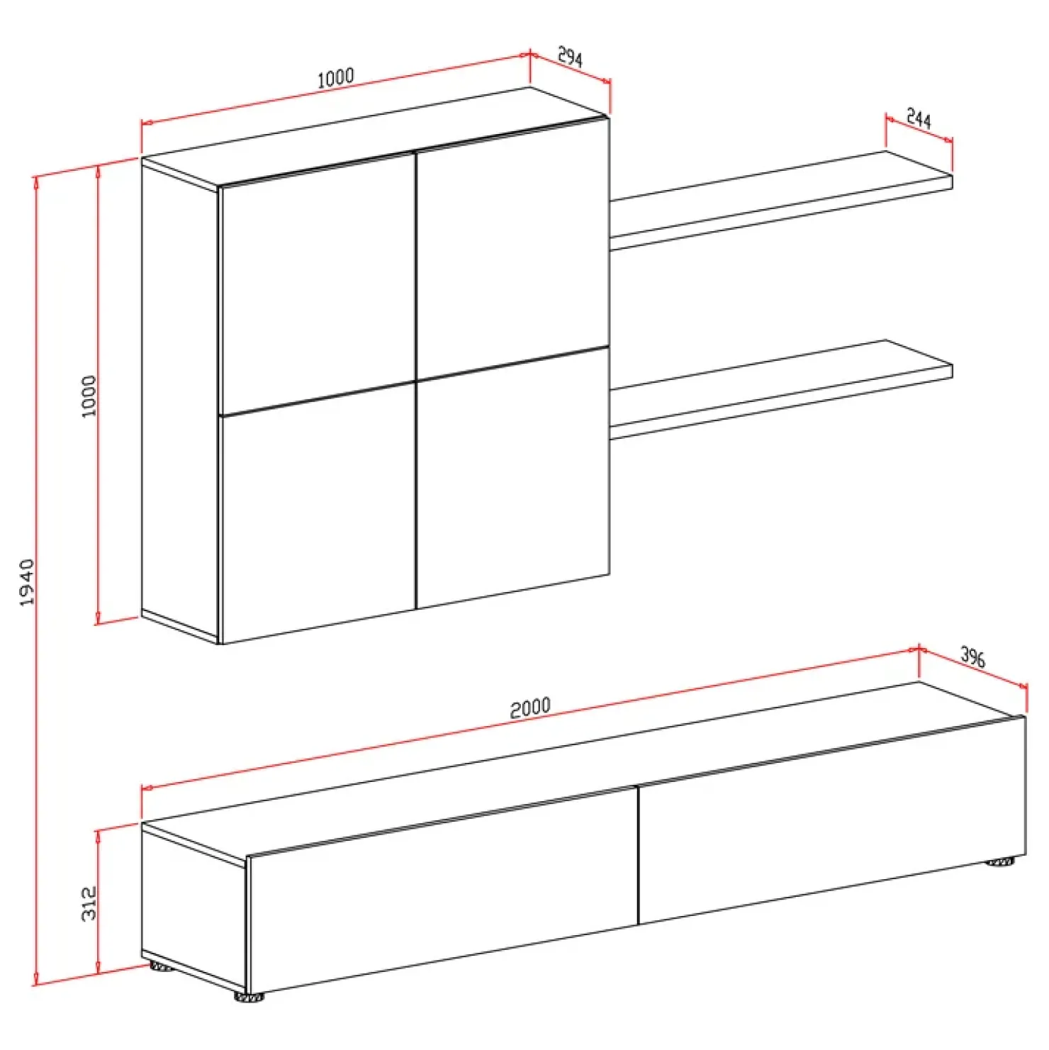 Garnero Arredamenti Parete attrezzata 200x195h cm soggiorno bianco frassinato antracite Euphoria Bianco Frassinato - Antracite